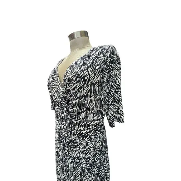 Lauren Ralph Lauren Dress Women's 10 Black Cream V Neck Cinched Waist Old Money - Picture 5 of 13